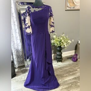 Purple Bateau Neck Bishop Sleeve Gown